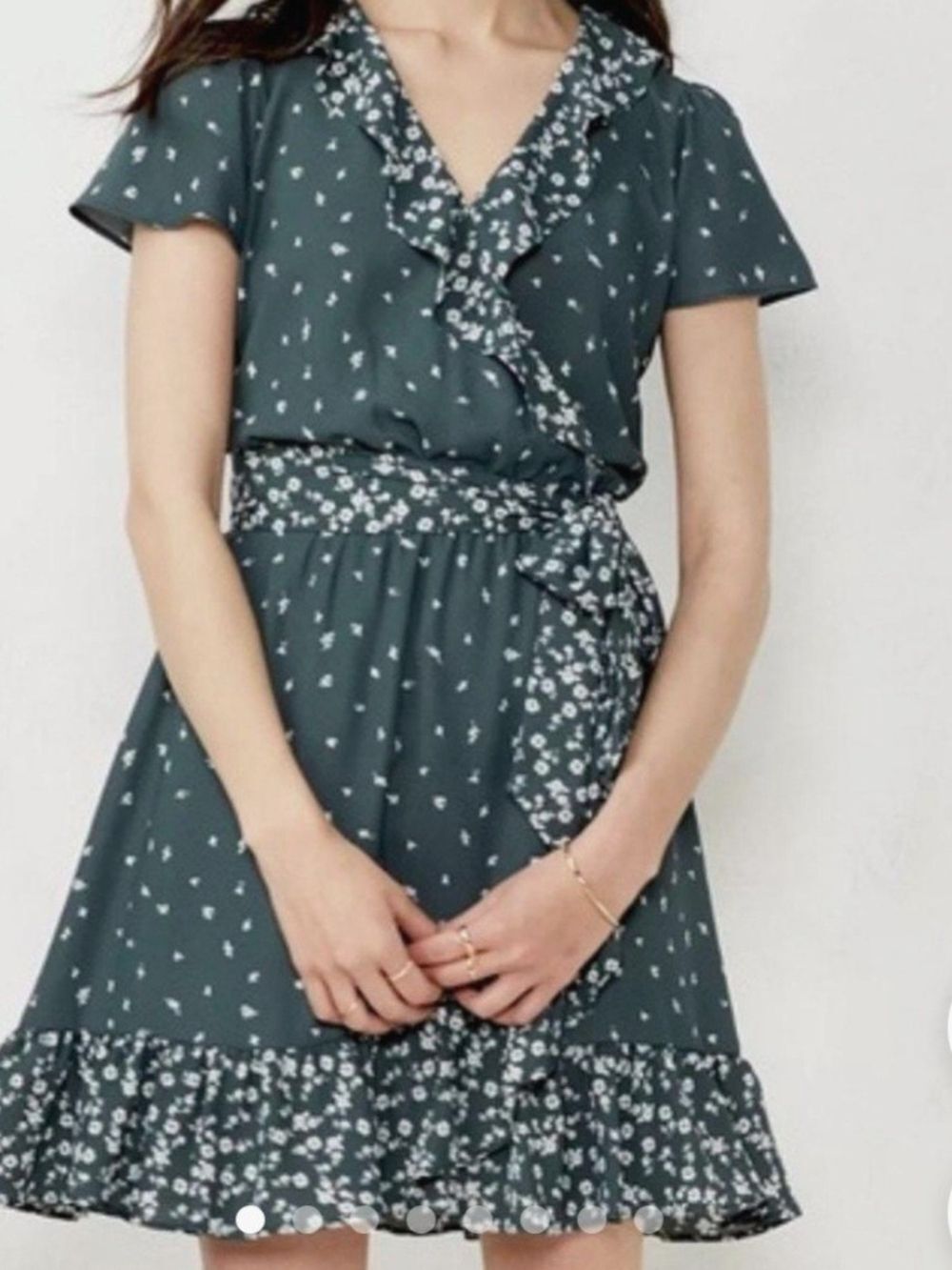 LC Lauren Conrad Dark Teal Floral Wrap Mini Dress